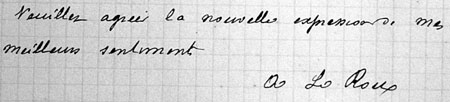 Signature d'Albert Le Roux en 1884, lettre écrite à Brezal signature d'Albert Le Roux