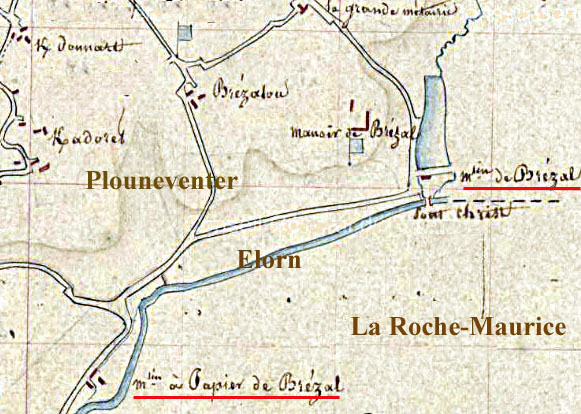Cadastre de Plouneventer, 1828 - extrait du tableau d'assemblage cadastre de Plouneventer