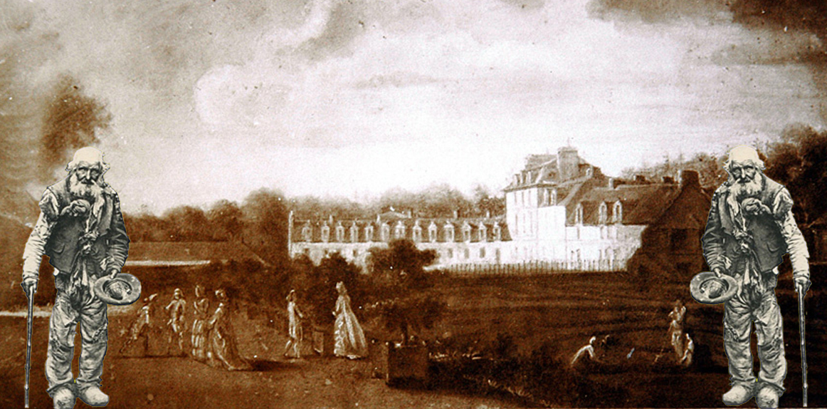 Ancien château de Brezal avec deux mendiants imaginaires