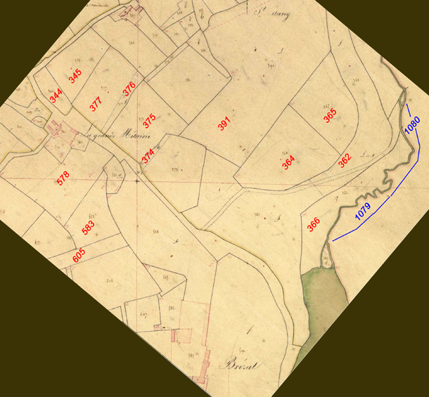 Métairie du manoir de Brezal sur le cadastre napoléonien de 1828