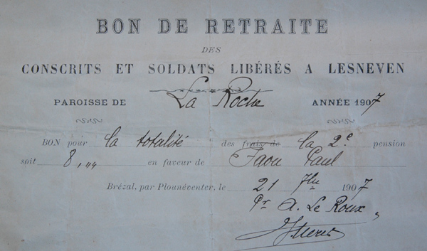 Bon de retraite pour la totalité de la pension 8,00 francs