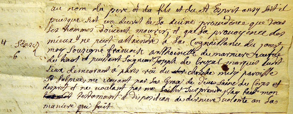 Testament de la Marquise de Brezal - 1ère page testament de la Marquise de Brezal