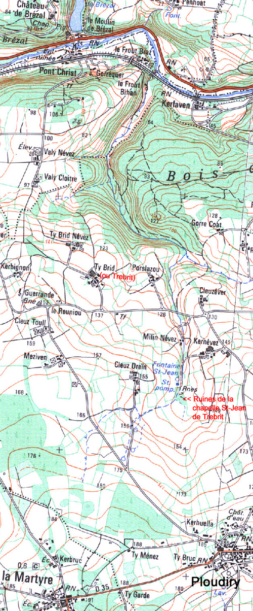 Carte IGN de Brezal à Ploudiry carte IGN de Brezal à Ploudiry