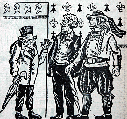 Le candidat républicain et les candidats royalistes vus par le journal 'Le Figaro'. Dessin de Jim Sevellec.