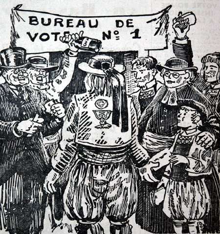 Au Guilvinec, on déchirait sans façon les bulletins de la liste républicaine. Dessin de Jim Sevellec.