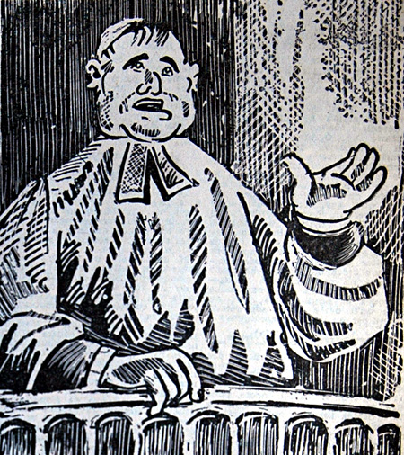 L'abbé Gayraud prêchait dans les églises et les chapelles où sa parole attirait les foules. Dessin de Jim Sevellec.