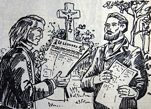 Le comte de Blois fonda un journal, 'Le Léonard', pour soutenir sa candidature. Dessin de Jim Sevellec.