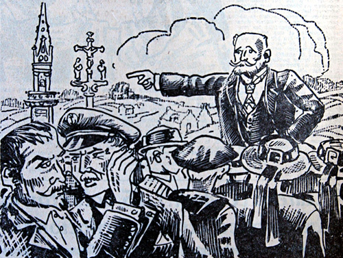 Georges Le Bail harangue les électeurs. Dessin de Jim Sevellec.