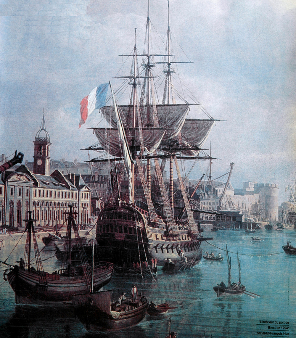 L'intérieur du port de Brest en 1794 par Jean-François Hue (extrait)