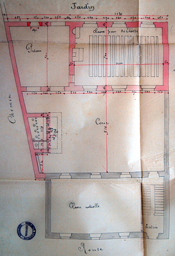 Plan 1882 - Ecole des garçons, plan d'ensemble du rez-de-chaussée