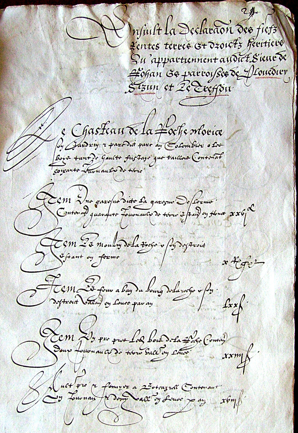 Une page de l'aveu de 1571