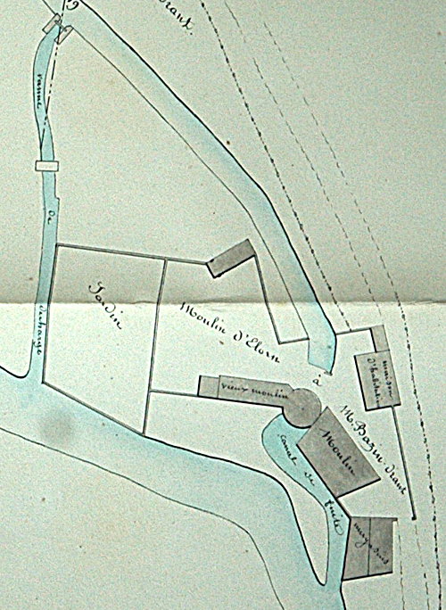 Plan nouveau moulin de l'Elorn 1844 (ADQ 54 S 18)