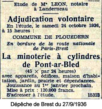 Pub / vente dans 'La Dépêche' du 27/9/1936