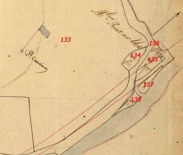 Cadastre napoléonien de Plouedern 1827 - Section D de Cribinet - feuille 1