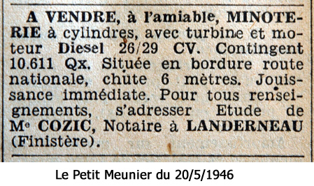 Pub / vente dans 'Le petit Meunier' du 20/5/1946