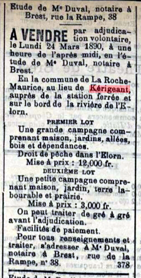 Dépêche de Brest du 9/3/1890