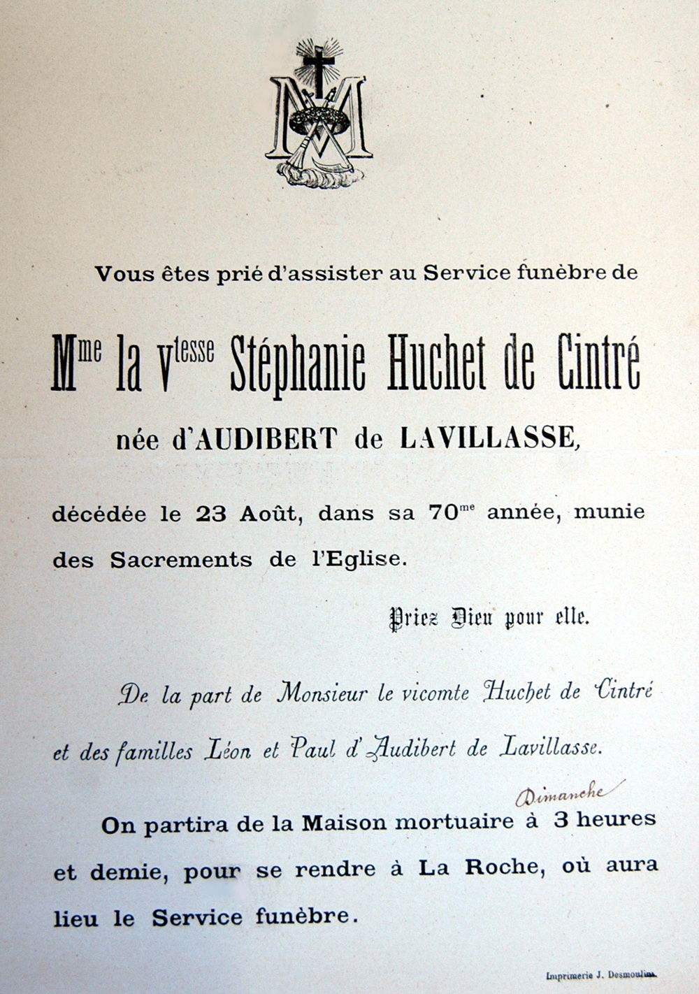 Avis de décès de Stéphanie d'Audibert de Lavillasse