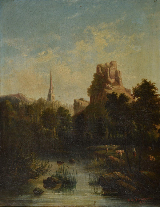 Le château et les bords de l'Elorn - tableau de Fréminville