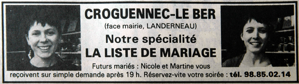 Publicité dans Le Télégramme du 16/5/1986