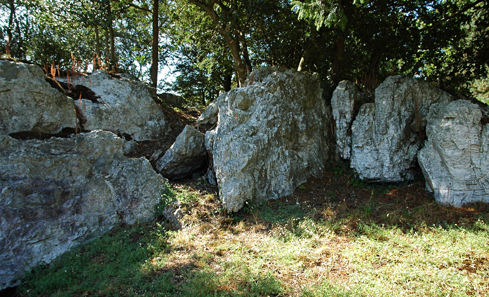 La Roche-Plate - vue partielle du sommet des rochers de quartzite à gauche (ouest) de la maison - Ph. A. Croguennec le 27/8/2021