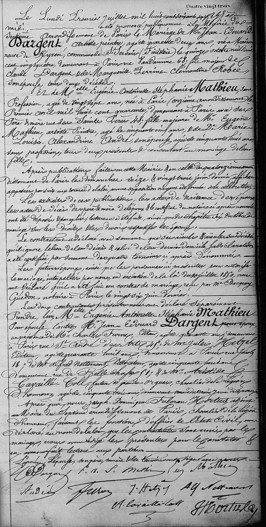 Mariage le 1/7/1867 à Paris (7è)
